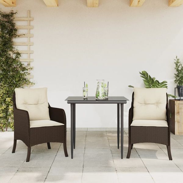 vidaXL 3-tlg. Garten-Essgruppe mit Kissen Braun Poly Rattan 3211934