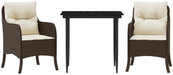 vidaXL 3-tlg. Garten-Essgruppe mit Kissen Braun Poly Rattan 3211934