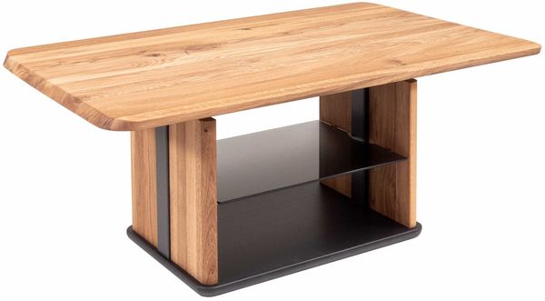 Couchtisch höhenverstellbar Charin 110x50x65 Massivholz Wildeiche/Grau