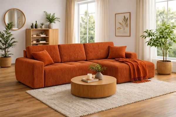 Kaiser Möbel Ecksofa mit Schlaffunktion und Bettkasten Ivo XL aus Cordstoff Poso, XL-Format,große Liegefläche,hoher Sitz- und Schlafkomfort