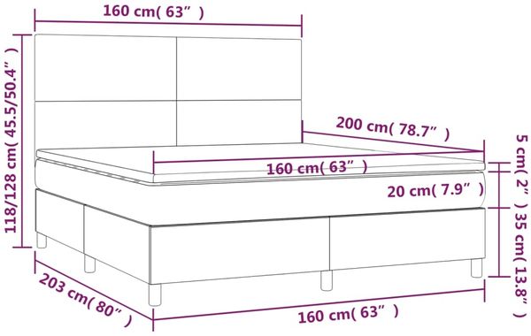 vidaXL Polsterbett mit Matratze Schwarz 160x200 cm Stoff, Härtegrad: H2 [3142187] Bild 6