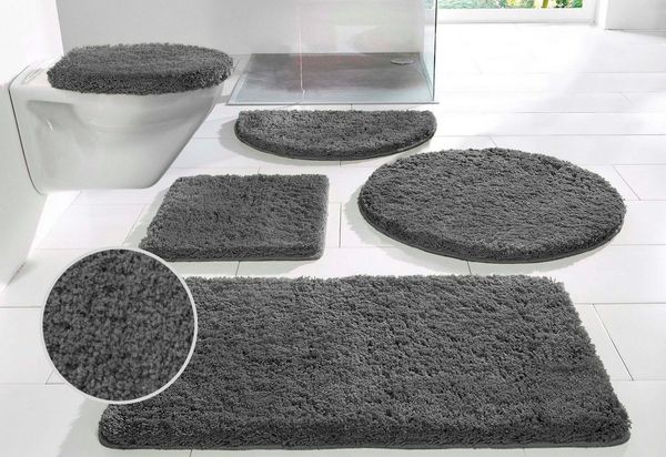 OTTO home Badematte Sanremo, Badvorleger, Badezimmer Teppich, sehr weich, Höhe 30 mm, rutschhemmend beschichtet, fußbodenheizungsgeeignet, schnell trocknend, Polyester, rechteckig, 3-tlg. Stand-WC Set, Badteppich, unifarben, rechteckig, rund & als 3-tl...