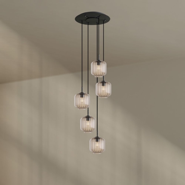 s.luce Velo 5-flammige Galerieleuchte Ø 60cm Baldachin Ø 20cm Klar, Schwarz