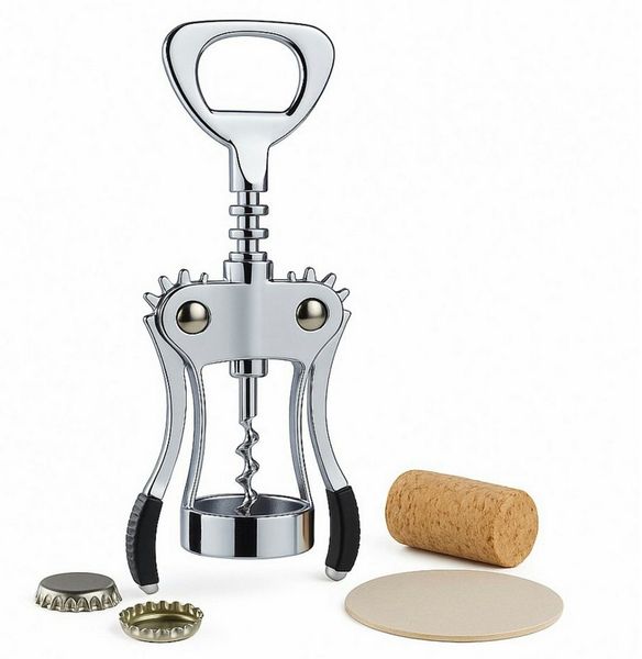 Koopman Korkenzieher Hebelkorkenzieher, (Stück, 1 tlg, Packung), 19cm, Inkl. Flaschenöffner, Silberfarbend, Metall, Korken