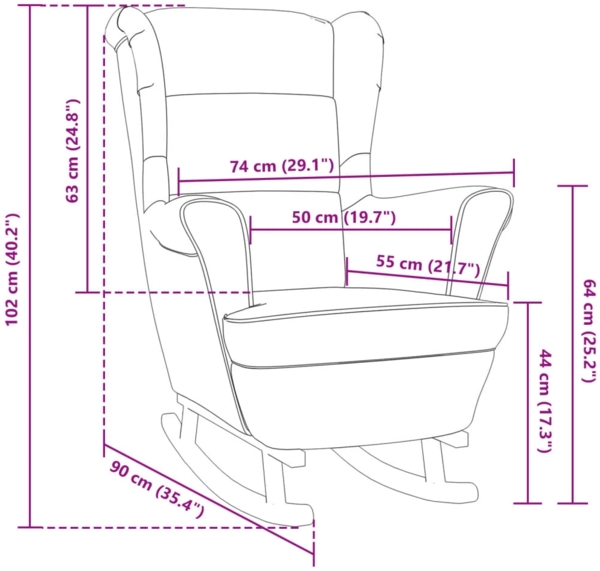 vidaXL Schaukelstuhl Ohrensessel Braun Samt und Massivholz 329371 Bild 7