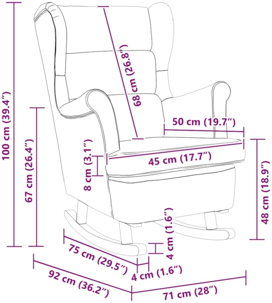 vidaXL Schaukelstuhl Ohrensessel Braun Samt und Massivholz 329371 Bild 8
