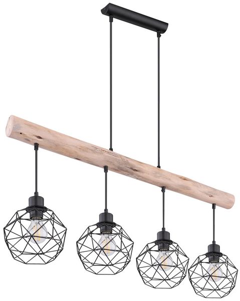 Hängeleuchte, Balken natur, Gitter schwarz, L 85 cm