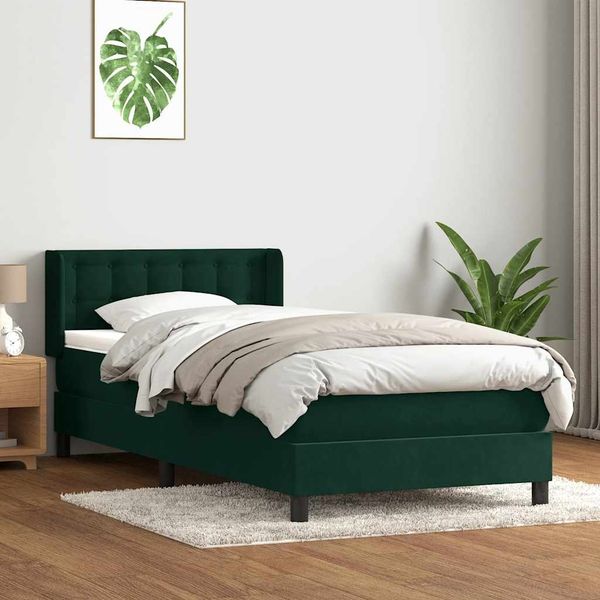 vidaXL Boxspringbett mit Matratze Dunkelgrün 80x220 cm Samt 3318474