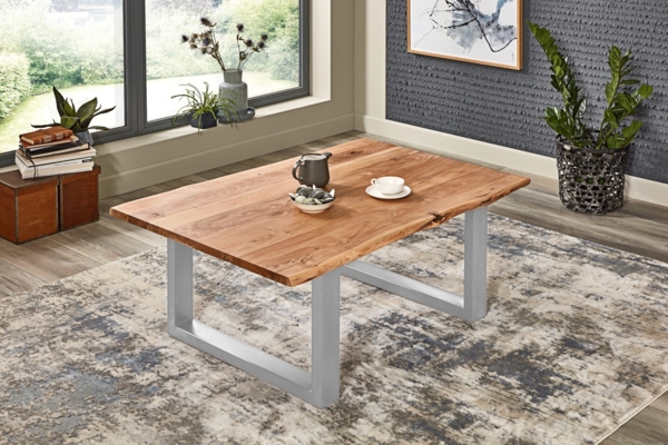 Couchtisch Baumkante massiv Akazie naturfarben 140 x 75 cm silber BILLY 72626560 Bild 3