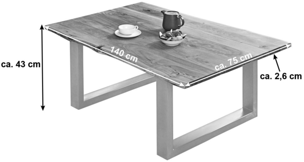 Couchtisch Baumkante massiv Akazie naturfarben 140 x 75 cm silber BILLY 72626560 Bild 2