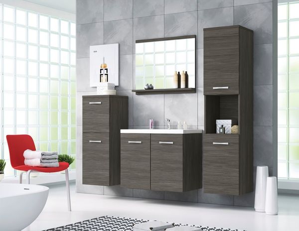 welltime Badmöbel-Set PARLA, (Komplett-Set, 5-St), Waschtisch inkl. Waschbecken, Spiegel, Hochschrank und Hängeschrank