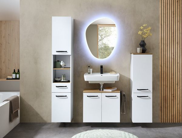 Saphir Hochschrank Quickset 500, Badschrank 32,4 cm breit 3 Einlegeböden, 1 offenes Fach, Badezimmer-Hochschrank