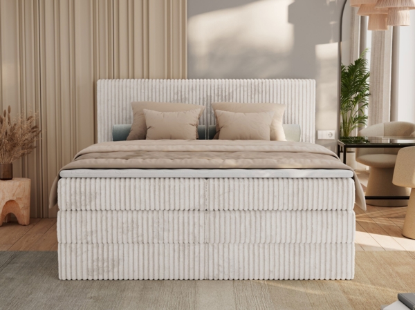 Boxspringbett, Doppelbett mit zwei Bettkästen und Multipocket-Matratze, Cord Bett - TILIANO KING - 200 x 200 cm - Beige Cord - H4 Bild 3