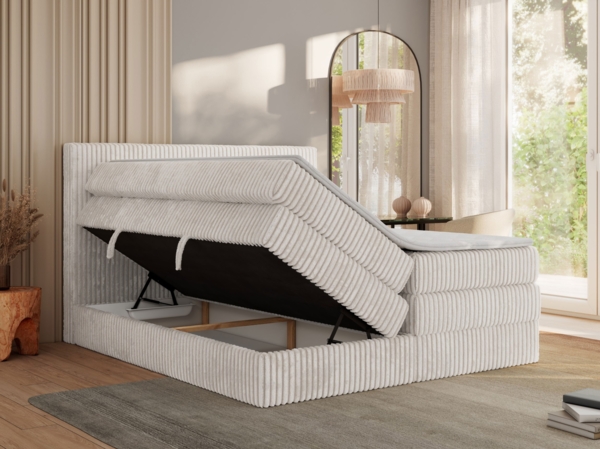 Boxspringbett, Doppelbett mit zwei Bettkästen und Multipocket-Matratze, Cord Bett - TILIANO KING - 200 x 200 cm - Beige Cord - H4 Bild 4