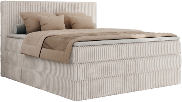 Boxspringbett, Doppelbett mit zwei Bettkästen und Multipocket-Matratze, Cord Bett - TILIANO KING - 200 x 200 cm - Beige Cord - H4 Bild 5