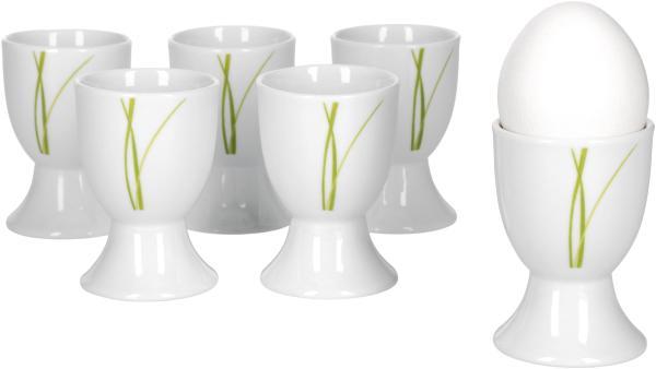 Van Well Bali 6er Set Eierbecher, rund Ø 4,8 cm, H 7,0 cm, Liniendekor, edles Marken-Porzellan