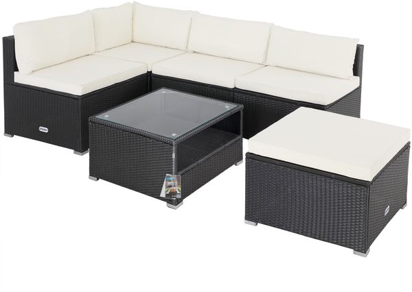 Casaria 'Melbourne' Lounge Set mit Auflagen und Rückenkissen, Polyrattan, Schwarz / Creme
