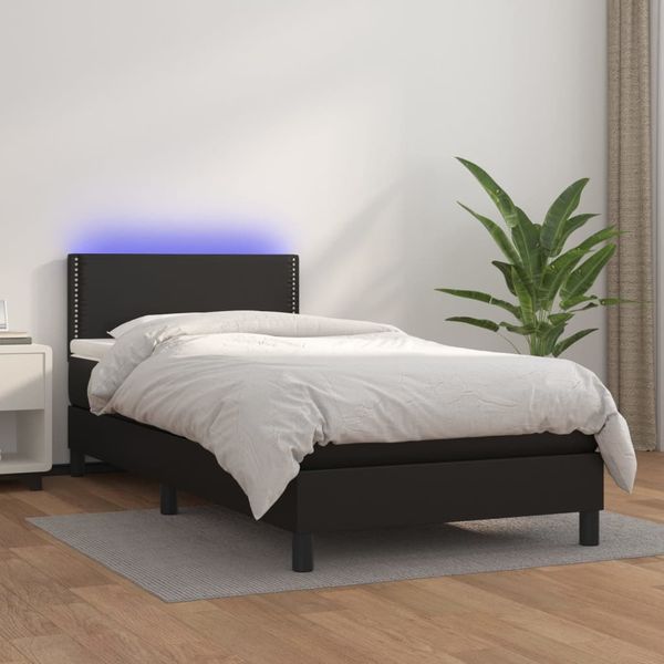 vidaXL Boxspringbett mit Matratze & LED Schwarz 100x200 cm Kunstleder 3134147