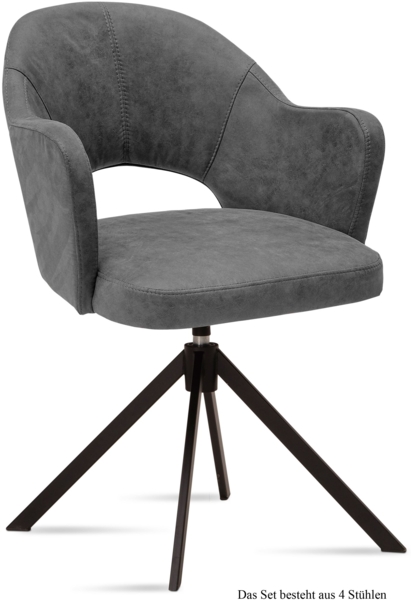 Armlehnstuhl drehbar (4er-Set) Denies 59x87x61 Schwarz/Grau