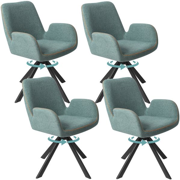 HOMAVO 4er Set 'YZ7' Esszimmerstuhl mit Armlehnen, 360° Drehbar, 56 x 59 x 82 cm, Stoff, Mintgrün