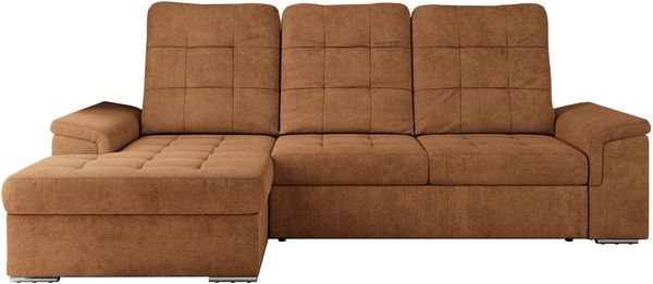L-förmige Ecksofa mit gesteppter Sitzfläche und Rückenlehne, verstellbare Rückenkissen, Schlaffunktion und Bettkasten - MADRITO - Orange Stoff - linke Seite Bild 4