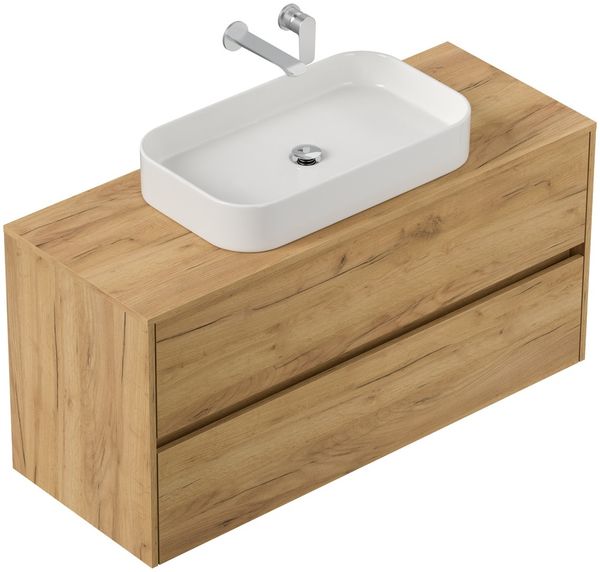 Badmöbel Taifun 120cm mit modernem Aufsatzwaschbecken eiche gold : Eiche Gold