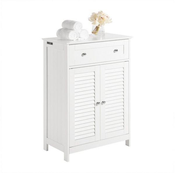 SoBuy Badkommode FRG238, Badezimmerschrank Sideboard Flurschrank Küchenschrank Badmöbel, Badschrank mit 2 Lamellentüren, Schublade, verstellbare Regalebene