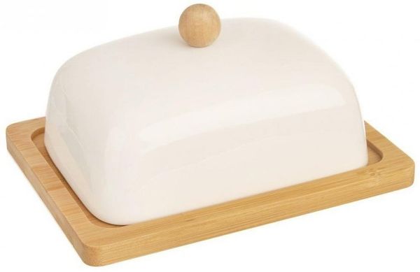 Orion Orion Butterdose aus Porzellan, Bambus-Butterdose, 13 x 8,5 x 16 cm