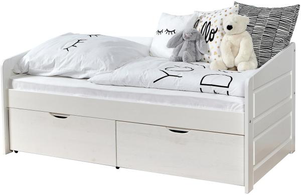 Ticaa Sofabett 'Micki MINI' 80x160 Buche massiv Komplett-Set - mit 2er Schubkästen - inkl. Matratze - weiß