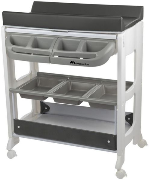 Bebeconfort Wickelkommode & Badewanne Dolphy, mobiler 2-in-1 Wickel- & Badewagen für Babys, mit integrierter Badewanne und viel Stauraum, Grey Mist