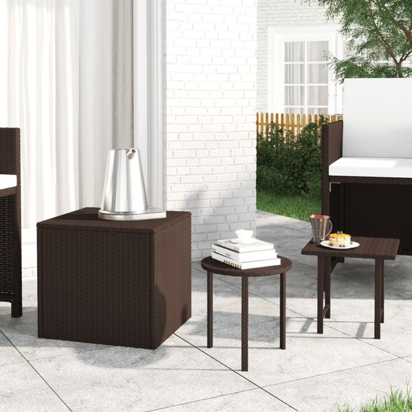 vidaXL Garten-Beistelltische 3 Stk. Braun Poly Rattan 3324832