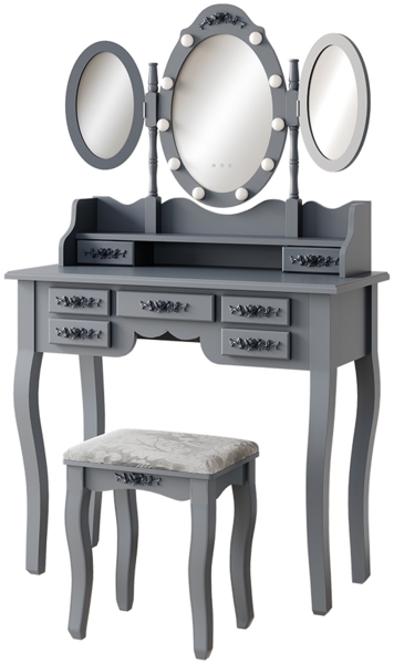 Vicco Schminktisch Grau 90 cm mit Beleuchtung und Hocker, Diana