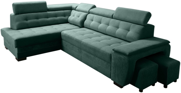 robin 'Grand' Ecksofa mit Schlaffunktion, Bettkasten & Kopfstützen, hochelastischer Schaum flaschengrün, 277 x 180 x 86 cm