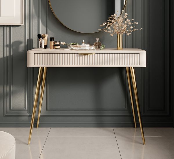 AX LIVING Vespasia kleiner Schminktisch beige 100,2 cm geriffelter