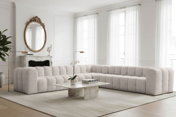 Ecksofa Designersofa SOLVIE XL in Stoff Moly Creme Seite Universal
