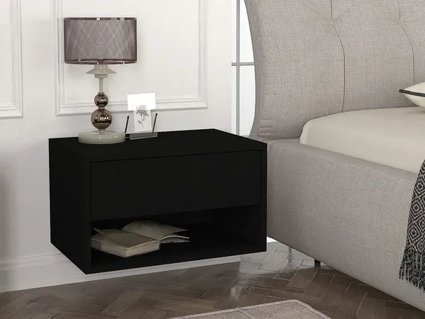Vente-unique - RITAMI Bedside table Holz, Platte Schwarz - B 40 cm x H 35 cm x L 60 cm
