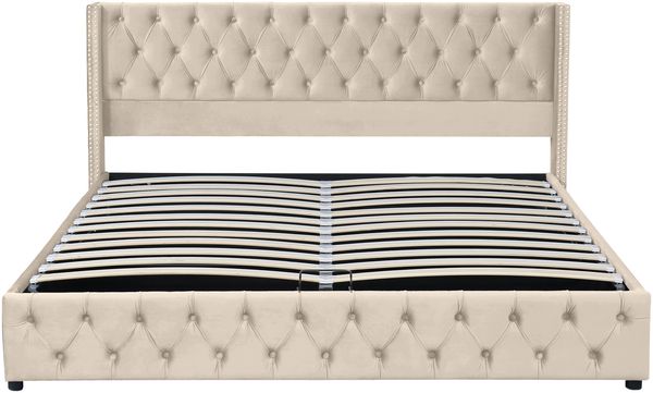 Polsterbett 180x200 cm mit Bettkasten im Chesterfield-Stil, Grau, ohne Matratze Bild 9