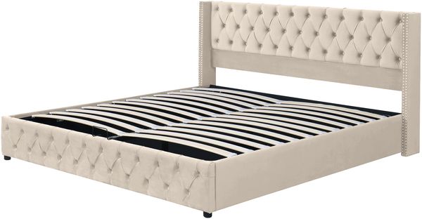 Polsterbett 180x200 cm mit Bettkasten im Chesterfield-Stil, Grau, ohne Matratze Bild 7