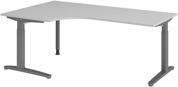 bümö Eckschreibtisch höhenverstellbar 200x120 cm in grau, Metallgestell in graphit - Schreibtisch groß, Bürotisch höhenverstellbarer, Büroschreibtisch & Computertisch PC Tisch Büro, X82-5-GG