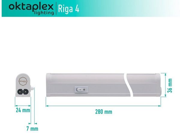 Oktaplex lighting LED Unterbauleuchte LED Unterbaulampe Riga 28cm 370lm 4W, LED, warmweiß, 4000K Lichtleiste erweiterbar Unterschrankleuchte 230V