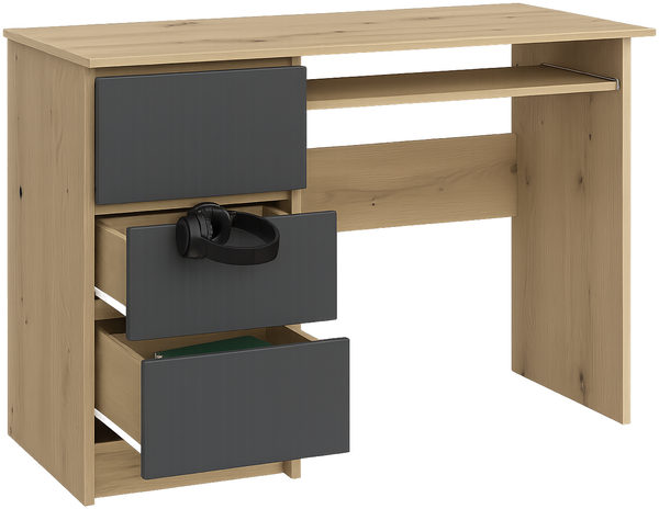 Shefa Schreibtisch CINA 90x50 cm Computertisch mit 3 Schubladen Graphit Artisan Eiche Bild 7