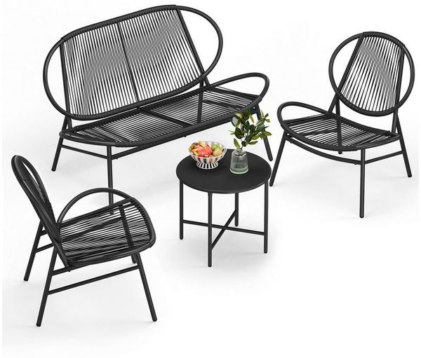 SONGMICS Gartenlounge-Set, (4-tlg, 2 Stühle, 1 Beistelltisch, 1 Gartenbank), Balkonmöbel, Gartenmöbel-Set, aus PE-Polyrattan, Outdoor