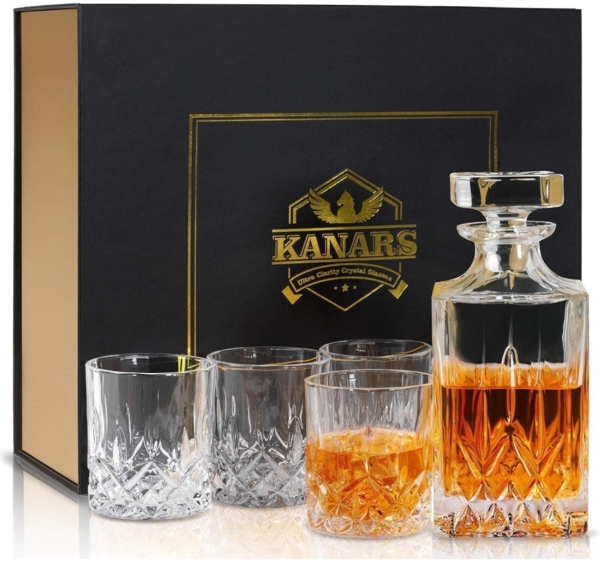 Whiskey Gläser Karaffe Set 5-teilig Bleifrei Kristallgläser 750ml