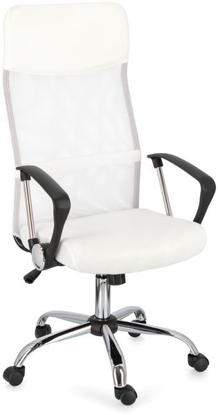 Bürostuhl Rakadi mit Armlehne, modernes Design aus Netzgewebe und Stoff, höhenverstellbar, weiß