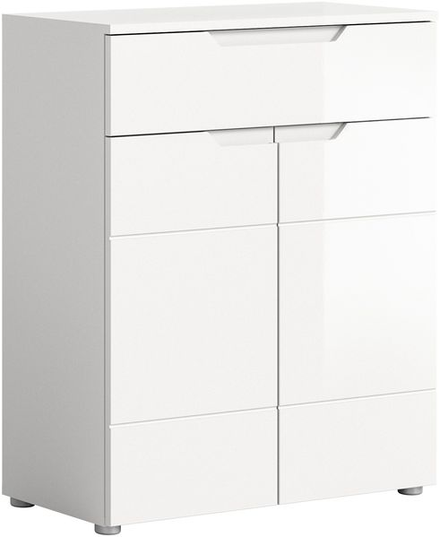 xonox. home Garderobe Solero X7WA9603 Schuhkommode Beistellschrank Schrankkommode Stauraummöbel in Weiß Nachbildung und weiß Hochglanz tiefzieh, ca. B/H/T: 80 x 97 x 37 cm