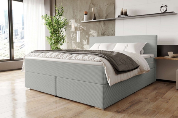 99rooms 'Phönix' Boxspringbett, Hellgrau, 180x200 cm, Cordstoff POSO