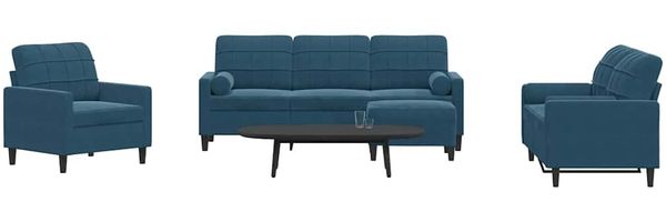 vidaXL 4-tlg. Sofagarnitur mit Kissen und Nackenrollen Blau Samt 3278390