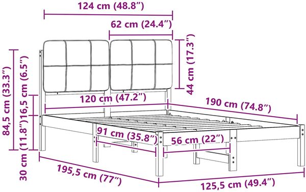 vidaXL Bettgestell mit gepolstertem Kopfteil Hellgrau 120 x 190 cm 877994 Bild 11