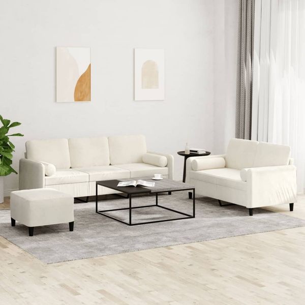 vidaXL 3-tlg. Sofagarnitur mit Kissen Creme Samt 3202052