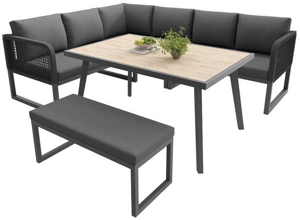 i@home Gartenlounge-Set Wetterfestes Terrassen Sofa Set,Gartenmöbel Set für 6–8 Personen, (5-tlg, Modulares PE-Rattan Lounge-Set mit Hochwertigen Sitzkissen & Tisch), Ideal für Garten, Balkon & Poolbereich